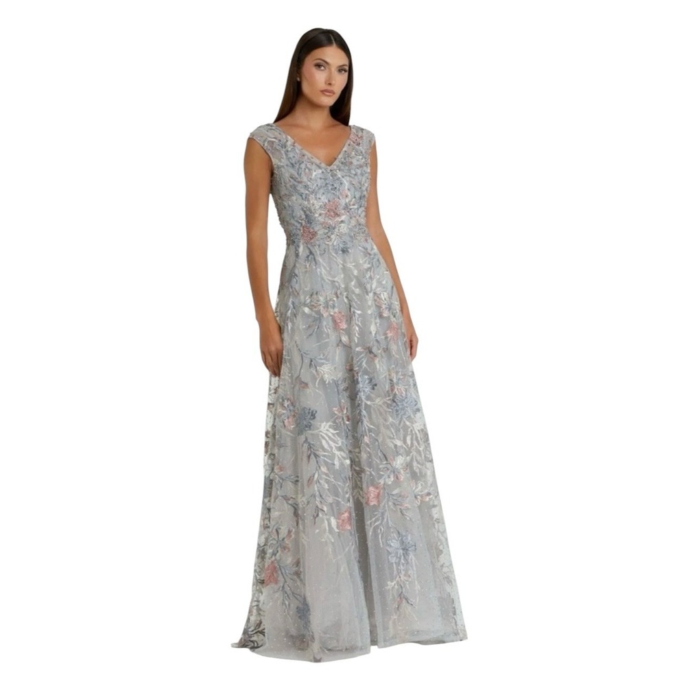Mac Duggal 20263 Embroidered Illusion Cap Sleeve Floral Gown Size 14 $955